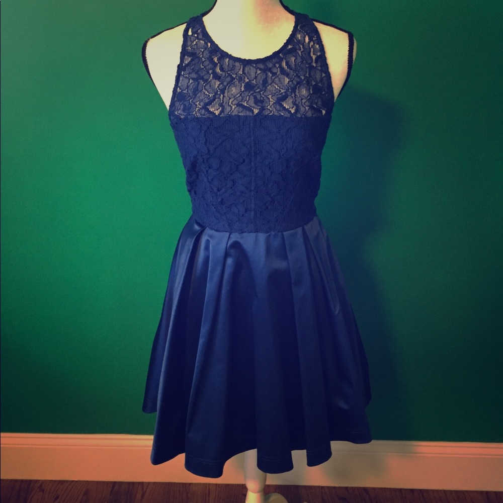 Karen Millen Lace & Sateen Dress in Cobalt